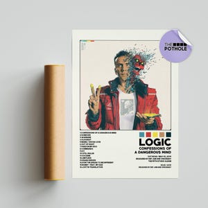 Poster di Logic / Confessioni di un poster pericoloso, poster della tracklist, poster della copertina dell'album, stampa artistica da parete, poster personalizzato, Boby Tarantino, Logic