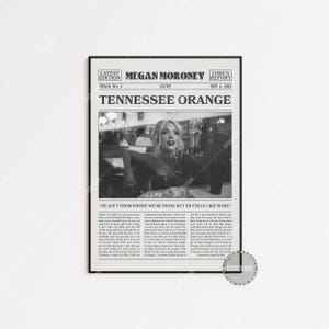 Impressão de jornal retrô de Megan Moroney, pôster do Tennessee Orange, impressão da letra do Tennessee Orange, pôster de Megan Moroney, pôster da Lucky, LC3