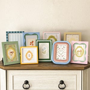 Whimsical Colorful Picture Frame Set of 9 – Pastel Retro Wall Gallery Frames – Vintage-Inspired Cottagecore Decor for Photos & Gifts