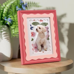 Scalloped Edge Colorful Picture Frame – Wooden Whimsical Photo Frame – Pastel Cottagecore Decor – 4x4 4x6 5x7 8x10 Sizes