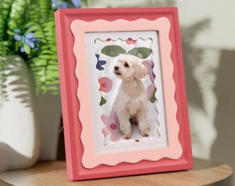 Scalloped Edge Colorful Picture Frame – Wooden Whimsical Photo Frame – Pastel Cottagecore Decor – 4x4 4x6 5x7 8x10 Sizes