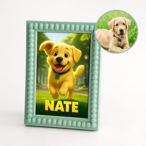 Cornice personalizzata con ritratto di animali domestici in stile cartoon – Regalo fotografico personalizzato con cane o gatto in stile animato – Regalo commemorativo unico per animali domestici o regalo di compleanno