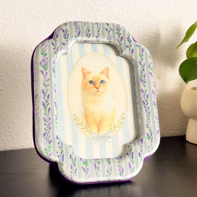 Velvet Wrapped Picture Frame – Vintage Stripe Photo Frame – Soft Romantic Keepsake for Pet or Wedding Photos – (4x4, 4x6, 5x7)
