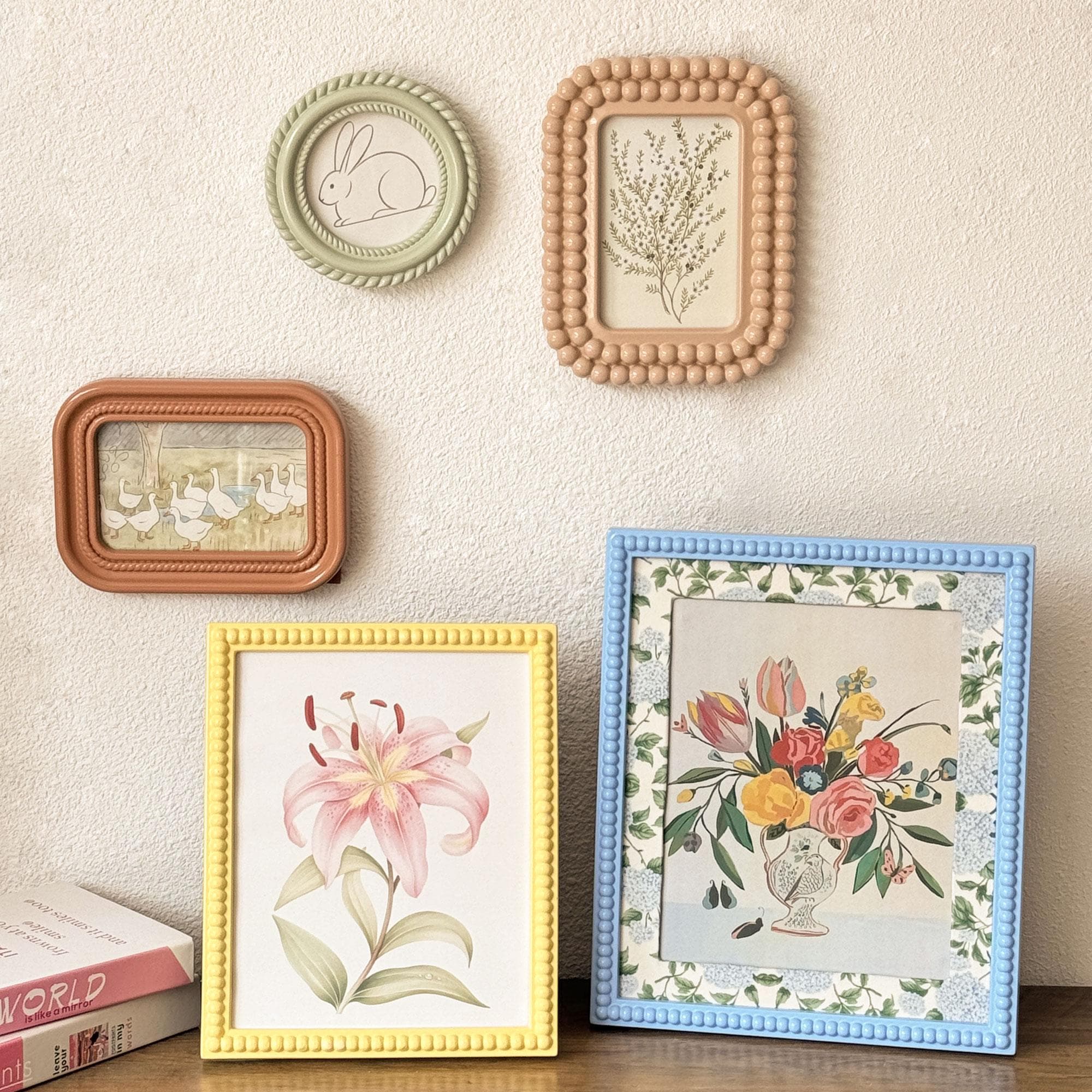 Vintage Beaded & Pastel Picture Frame Set – 4x4, 4x6, 8x10 Sizes | Whimsical Cottagecore Wall and Desk Decor