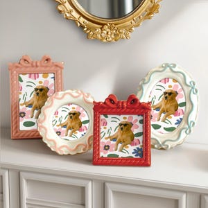 Pastel Bow Picture Frame Set: Vintage Floral Desk Decor, 4x4 & 4x6