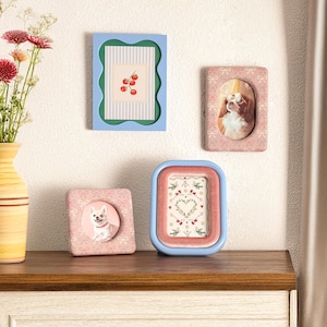 Whimsical Picture Frames – Dog, Cherry & Floral Art Frames for Shelf or Wall Decor
