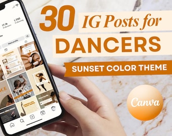 Publicaciones de Instagram de baile: Plantillas de Canva con temática naranja y atardecer (30 páginas) (Descarga digital)