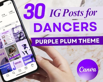 Publicaciones de baile para Instagram: Plantillas de Canva con temática Purple Plum (30 páginas) (Descarga digital)