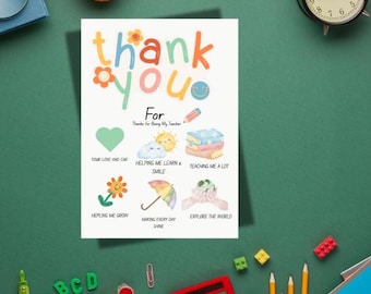 Printable Daycare Teacher Thank You Card | 5x7" Digital Download | Preschool & ECE Appreciation | Instant PDF