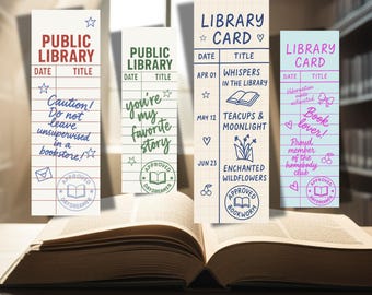 Printable Library Card Bookmarks | Retro Book Lover Gift | 2x6 Bookmark Bundle | Digital File
