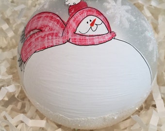 Hand painted glass snowman ornament