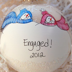 snowman Christmas anniversary engaged first christmas ornament hand painted you choose the colors free personalization by glassygirl21