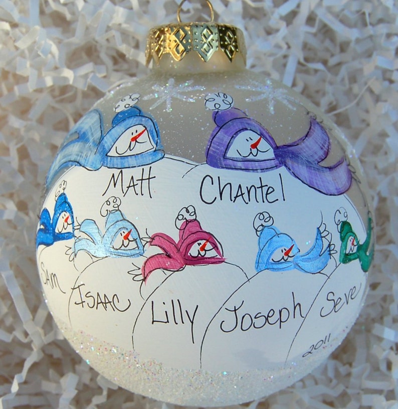 Hand Painted Christmas Glass Ornament Family of 7 Snowmen Free ...