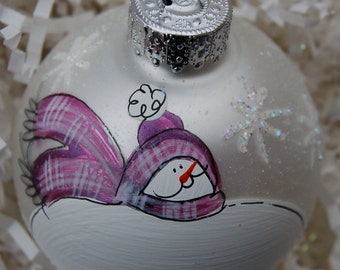 Hand painted snowman glass ornament
