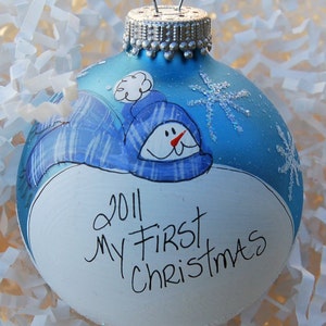 hand painted personalized baby's first Christmas ornament by glassygirl21