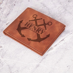 Navy Staff Leather Wallet – Personalized Engraved Wallet for Men, Military Gift