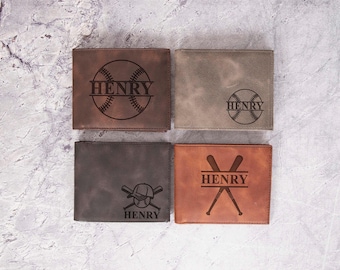Personalized Baseball Leather Wallet – Engraved Gift for Players