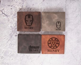 Engraved Leather Ironman Inspired Wallet – Personalized Superhero Gift