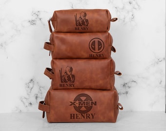 Personalized Leather Dopp Kit: Deadpool X-Men Comic Design (Custom Options)