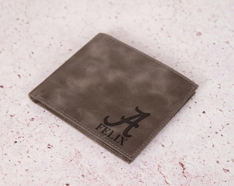 Football Gift Wallet Personalized Leather Engraved Wallet Men, Custom Mens Bifold Wallet