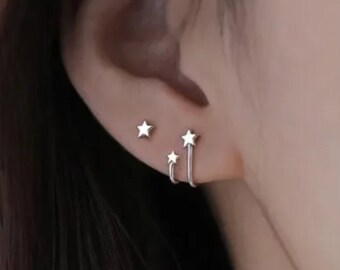 Delicate Dainty Star Stud Earrings - Adorable gifts for girls and teens -  925 Sterling Silver Double Layer Star half Hoop Earrings