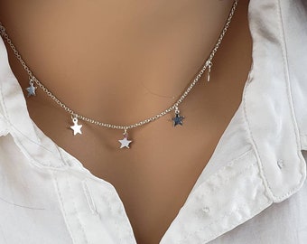 Star Choker Necklace, Dainty Dangle Star Charm Gold, Celestial Layering Minimal, Sterling Silver Star Dangle, Collar Charm Choker