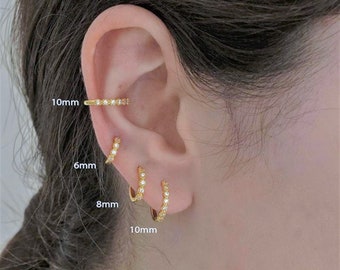 Triple Earring set Hoop Stack for Multi Piercing Lobe, CZ Huggie Hoop 3 piece Earring, Cartilage Ear Stack Dainty Delicate Gifts Sets