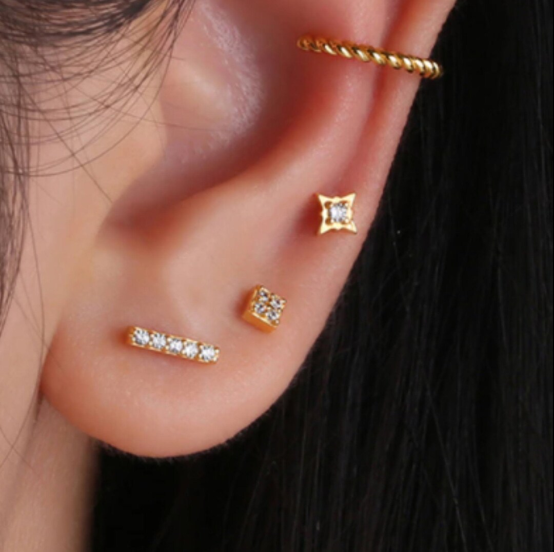 3 Piece Earring Set Studs Tiny Dainty Mismatched Ear Stack Etsy UK