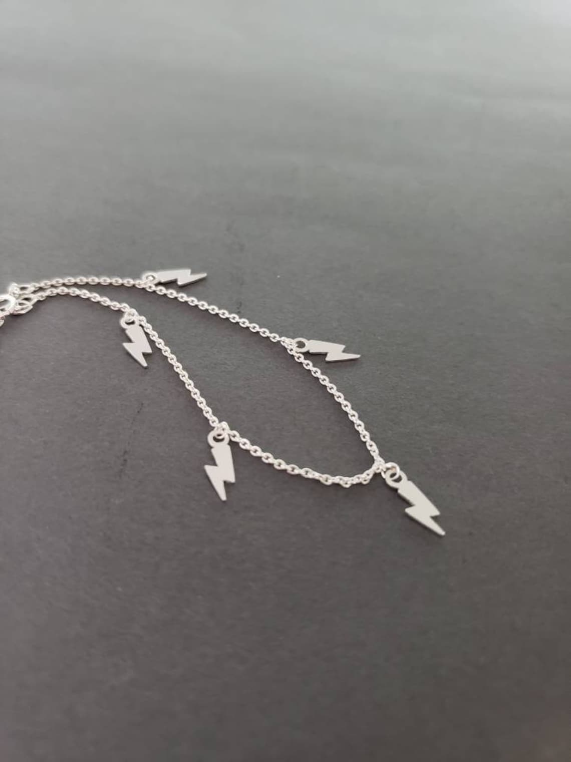 Lightning Bolt Bracelet Sterling Silver Charm Link Dainty Etsy