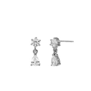 Stainless Steel Silver-Tone White Clear CZ Round Hoops Earrings, 1.85