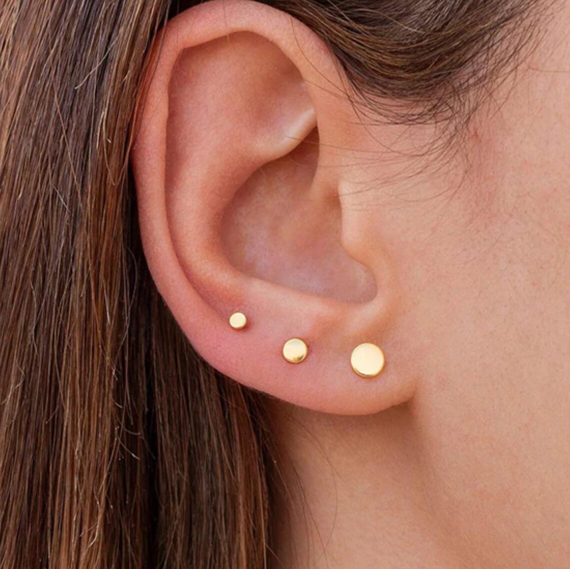 Button Earrings Studs Gold 3 Piece Earring Sets Tiny Etsy
