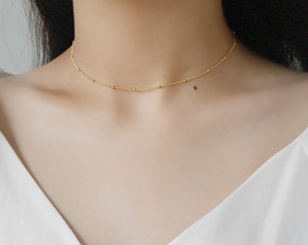 Dainty Satellite Chain Necklace, 18K Gold Over Sterling Silver, Dainty Minimalist Pendant Necklace, Thin Delicate Chains