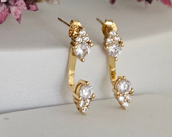 CZ Earring Jacket Double sided  in 18K Gold Plate - Two sided Front and Back, Timelessly Chic - Elegant and Versatile Jewelry