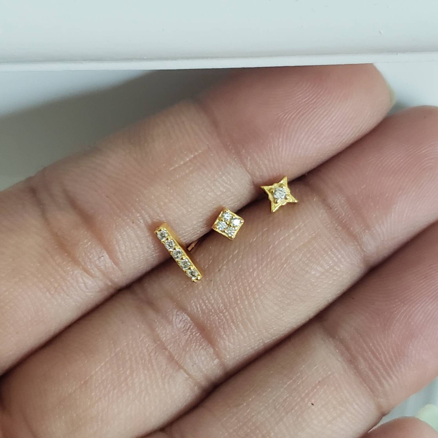3 Piece Earring Set Studs Tiny Dainty Mismatched Ear Stack Etsy UK
