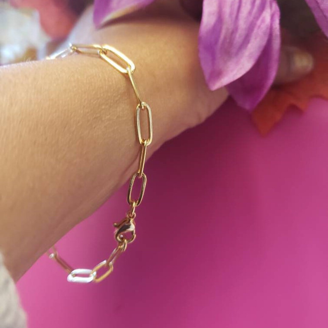 Paperclip Bracelet Gold 18K Gold Filled Paper Clip Chain Etsy
