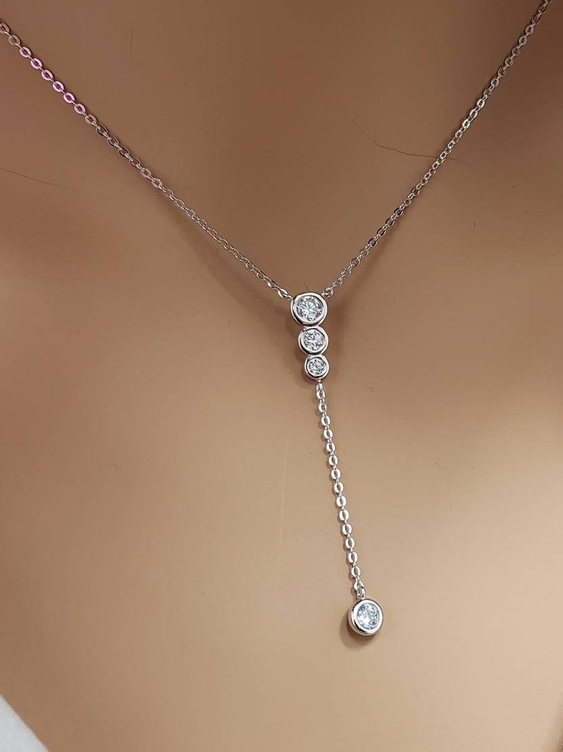 Y Drop CZ Necklace / Sterling Silver / Cascading Dangle Y Etsy