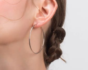 Big Tube Hoops Sterling Silver Earrings - Everyday Casual 50mm Plain smooth large hoop earrings
