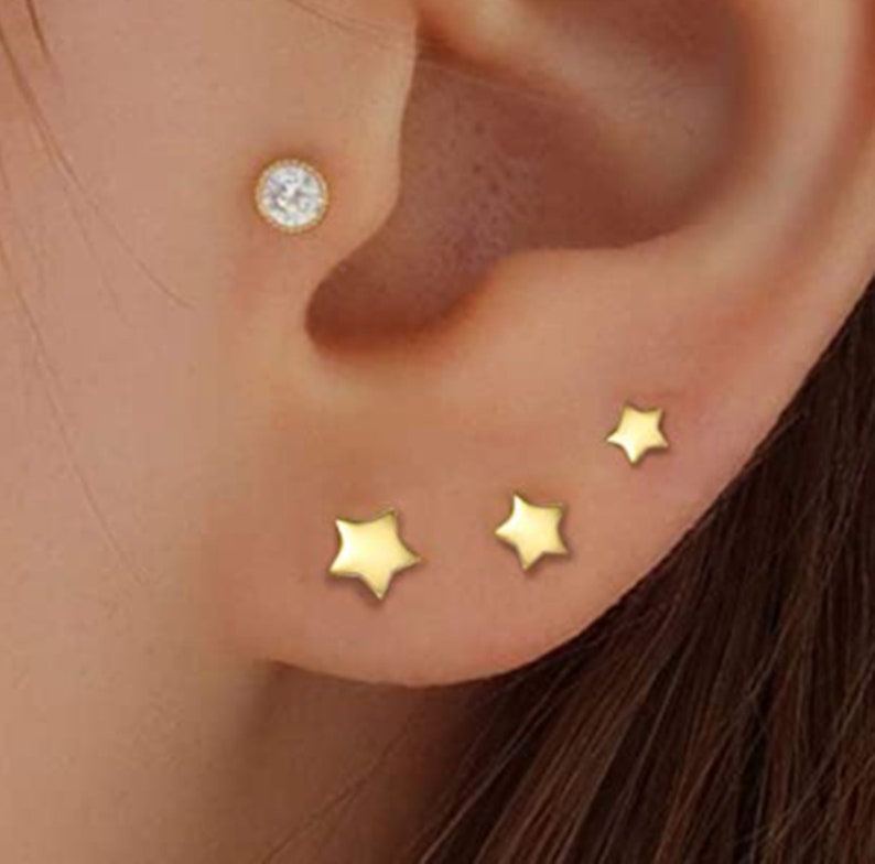Earring Sets for Multiple Piercings Gold Star Triple Lobe Ear Etsy
