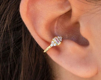 Cuff and Wrap Earrings CZ stone, Conch Ear Clip Pin, Fake Helix Non piercings, 18K Gold and Sterling Silver, Sold per piece