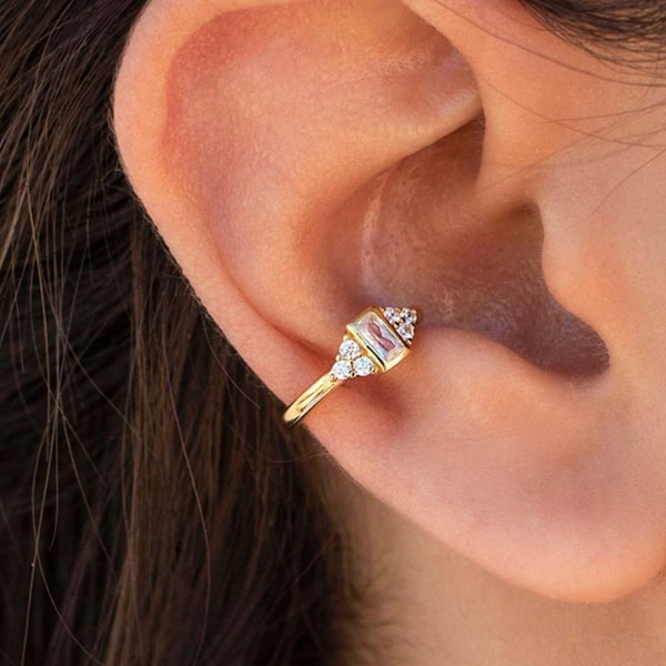 Cuff and Wrap Earrings CZ stone, Conch Ear Clip Pin, Fake Helix Non piercings, 18K Gold and Sterling Silver, Sold per piece