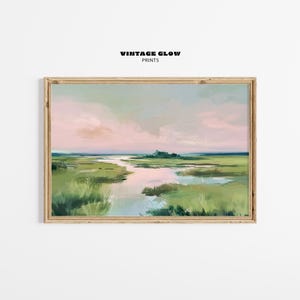 Pastel Marsh Sunset Wall Art | Coastal Carolina Landscape Print | Pink Beach House Decor | Lowcountry Watercolor | Digital Download | #V248