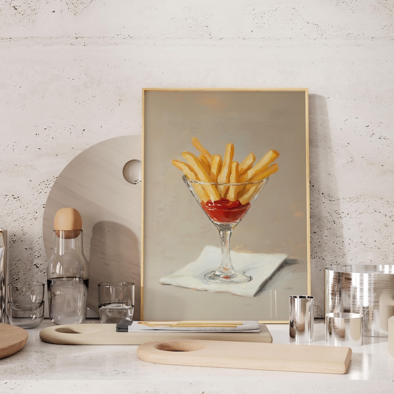 Impressão de Taça de Martini com Batatas Fritas | Arte de Parede Divertida para Bar de Coquetéis | Download Digital | #V152 imagem 2