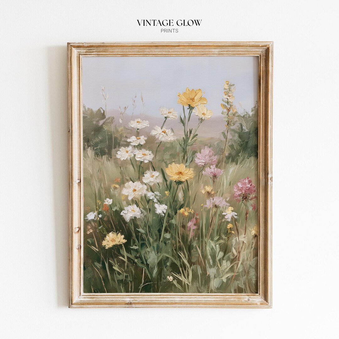 Vintage Wildflower Field Art Print | Rustic Summer Meadow Farmhouse ...