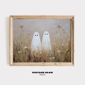 Vintage Ghosts in Wildflower Meadow Wall Art | Spooky Autumn Halloween Print | Moody Cottagecore Ghost Painting | Digital Download | V415