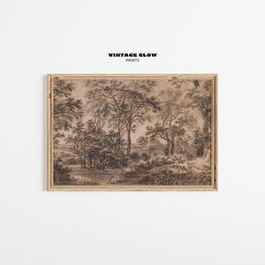 Impresión de paisaje antiguo melancólico / Arte de acuarela de bosque oscuro / Decoración de pared rústica vintage / Escena natural terrosa / Descarga digital / #V263