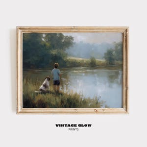Vintage Boy Fishing with Dog Print | Lake Cabin Nursery Wall Art | Boys Room Country Decor | Digital Download | #V587