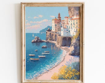 Positano Italy Art Print | Mediterranean Coastal Travel Landscape Wall Art | Digital Download | #V296