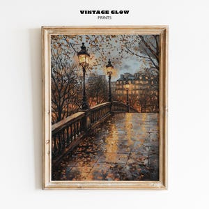 Rainy Autumn Landscape Print | Moody Fall Wall Art | Vintage City and Country Scene | Rustic Farmhouse Decor | Printable Digital Download