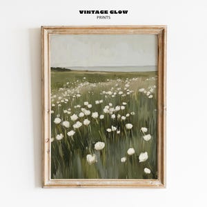 Spring Wildflower Field Art Print | Vintage Farmhouse Wall Decor | Neutral Landscape Painting | Digital Spring Printable | #V39