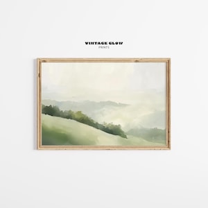 Modern Green Abstract Landscape | Minimalist Neutral Painting | Moody Farmhouse Wall Decor | Earthy Beige Printable Art | Digital Download